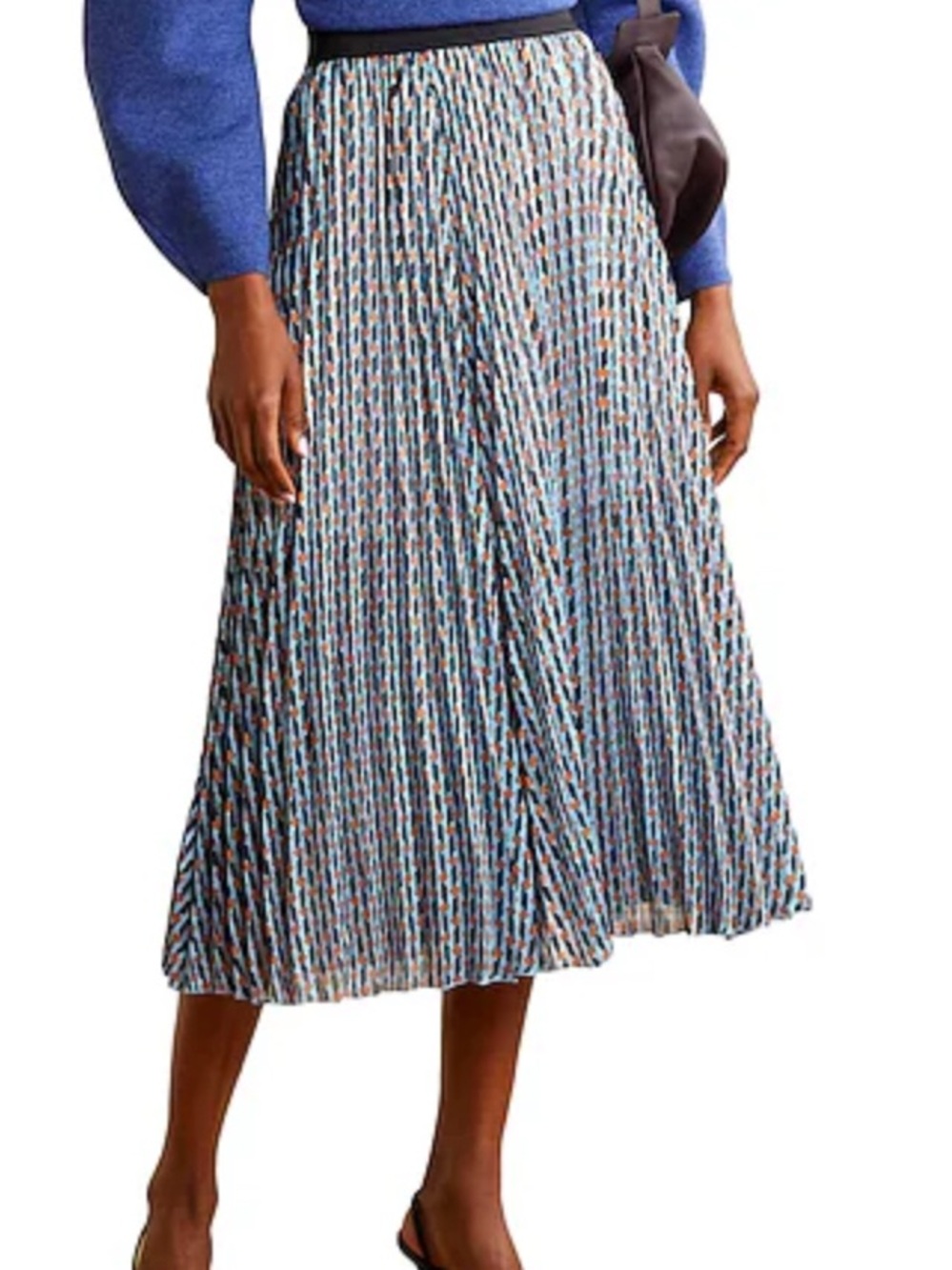 Maje Blue Multi-Print Pleated Midi Skirt